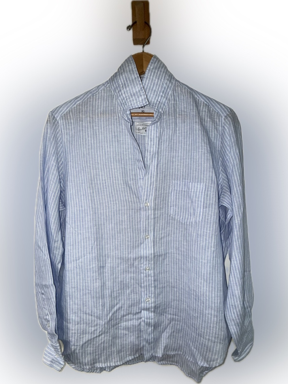 Frank & Eileen Blue and White Striped Linen Button-Down Shirt